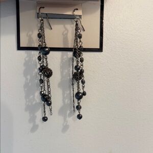 Elegant Black Beaded Dangle Earrings